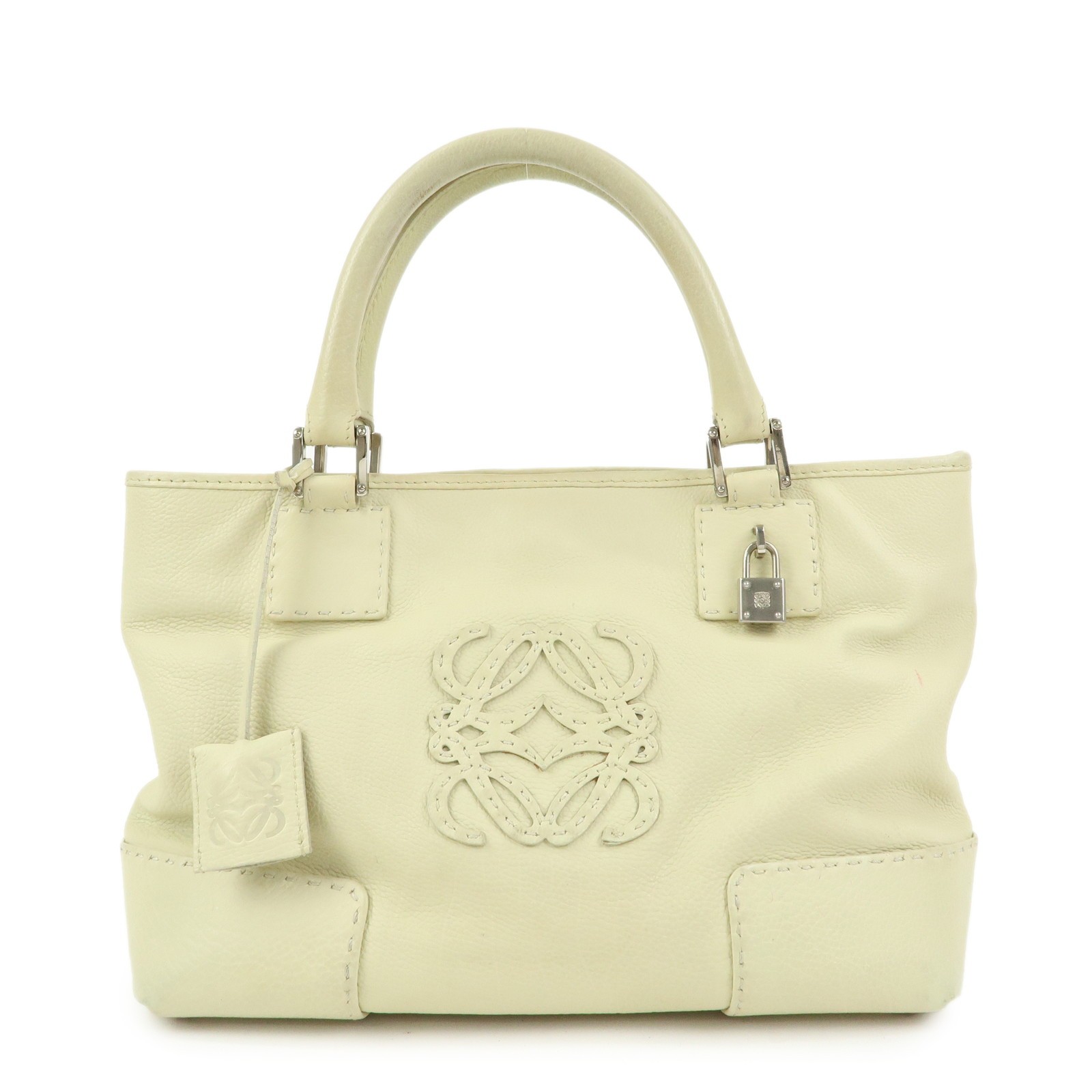LOEWE Anagram Leather Tote Bag Hand Bag Ivory Authentic Used F/S