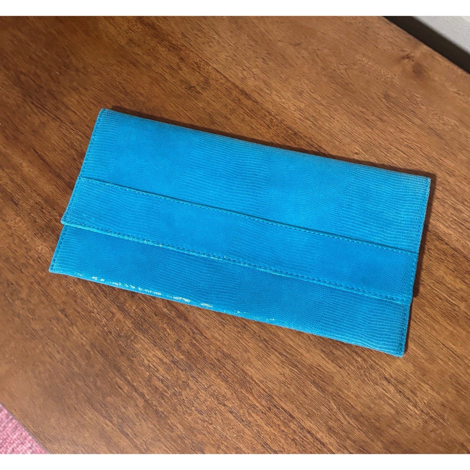 Banana Republic BR Turquoise Blue Lizard Embossed Leather Thin Clutch Bag