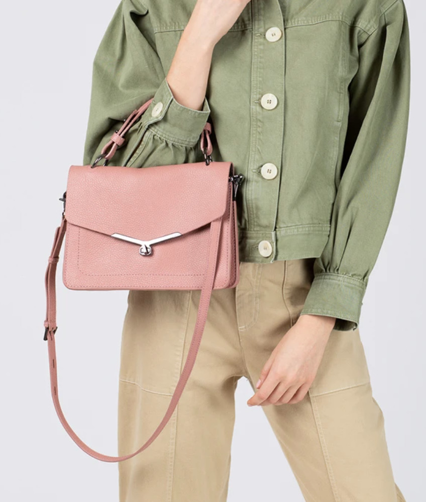 $278 NWT BOTKIER VALENTINA FLAP TOP HANDLE SATCHEL CROSSBODY BAG ROSE