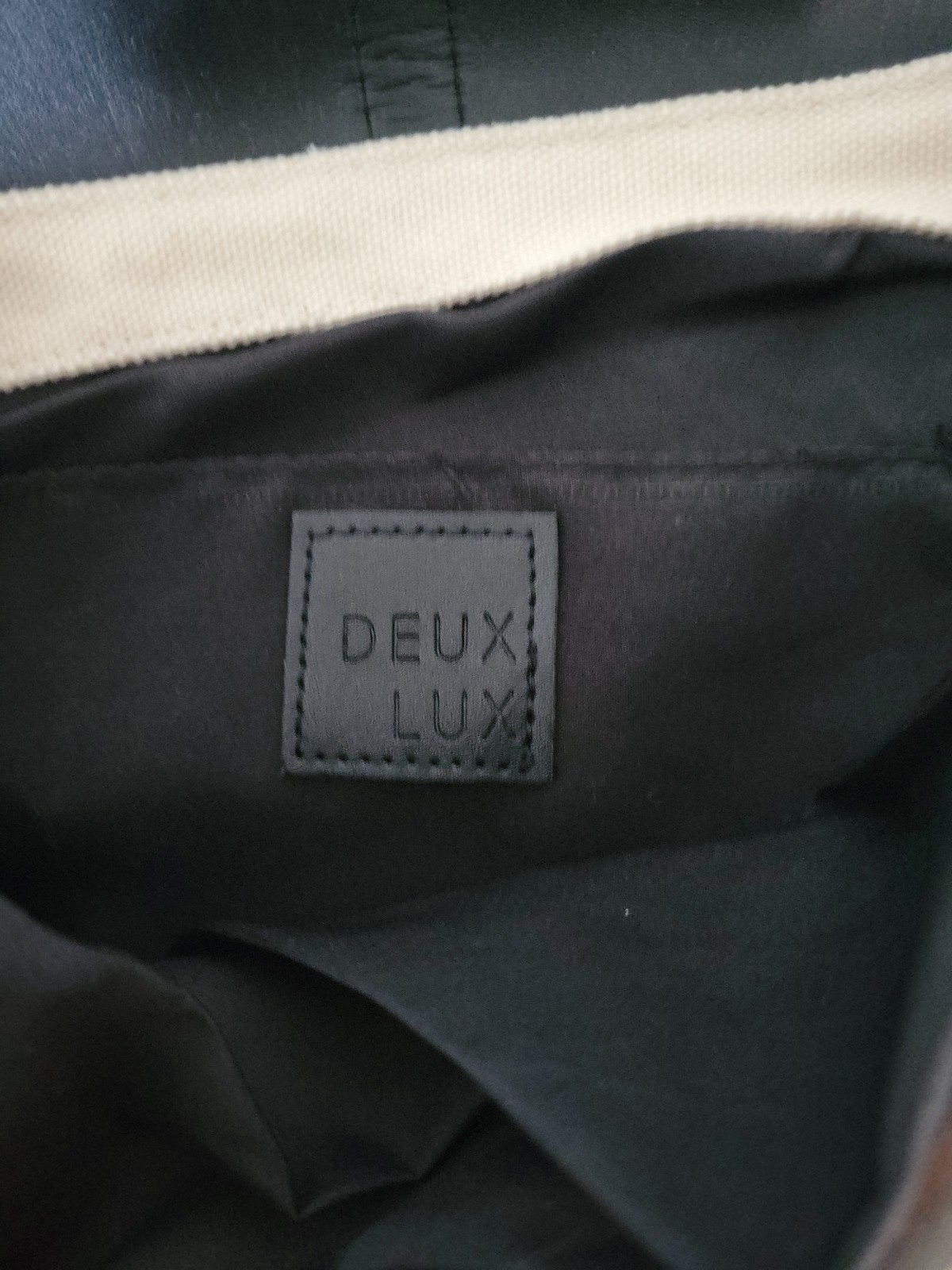 New Deux Lux Demi Backpack Ivory Canvas Black Vegan Leather Trim Travel Bag 
