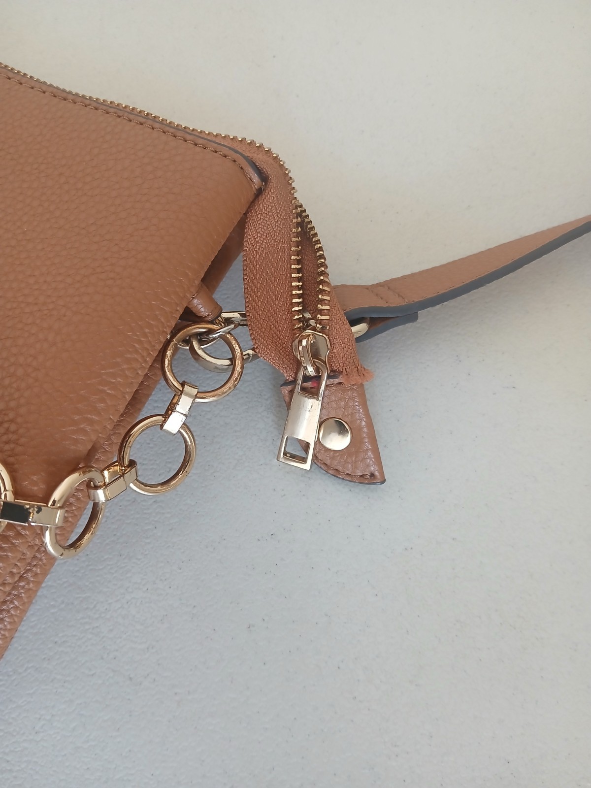Nanette Lepore Women’s Brown Crossbody Bag, Zip, Gold Chain, Detachable Strap