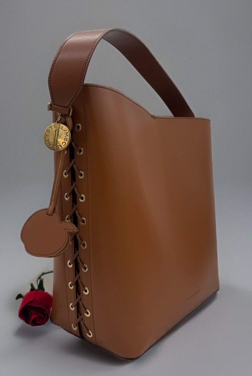 AUTH NWT $1995 Stella McCartney Large Frayme Laced Shoulder Tote Bag In Tan