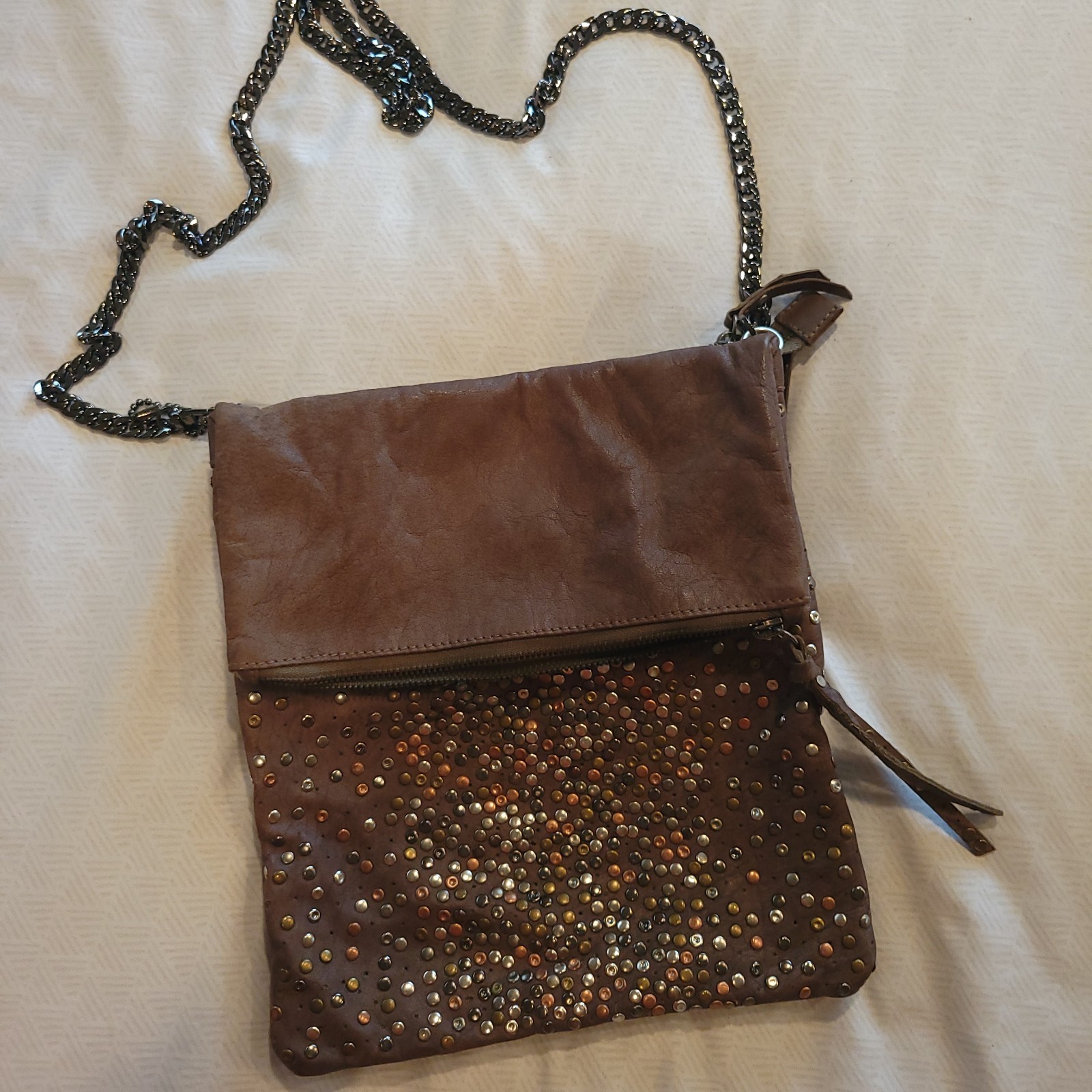 El Corte Inglés Dark Earth Studded Crossbody Bag with Chain Strap