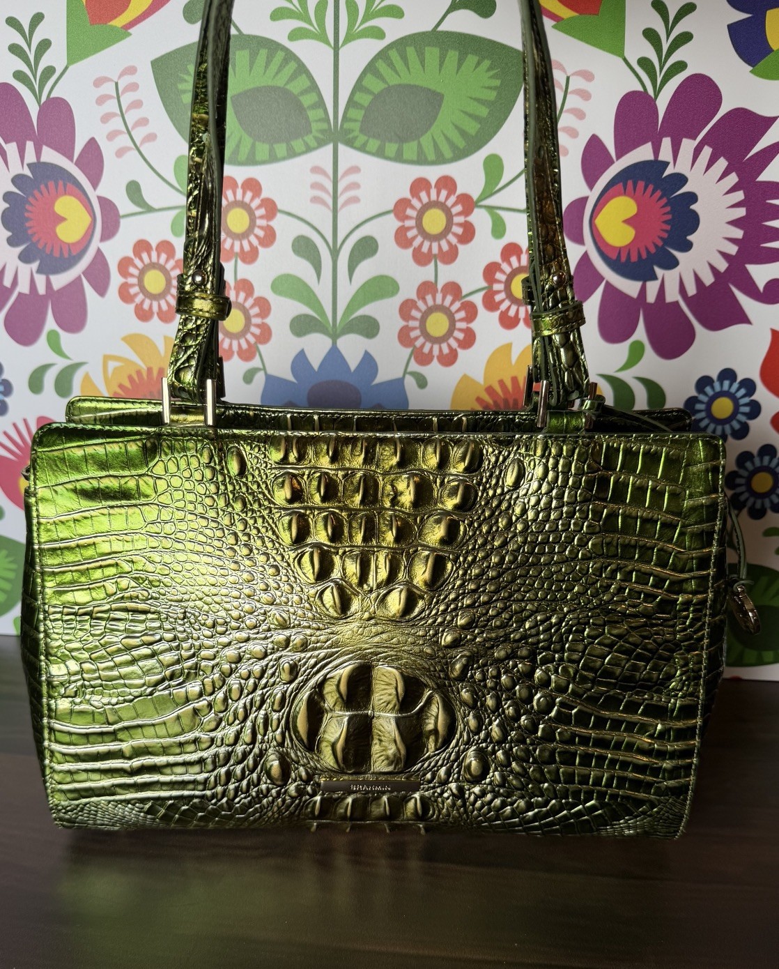 LAST ONE NEW BRAHMIN CACTI GREEN JOSETTE METALLIC STUNNER NWT SIMILAR TO FINLEY
