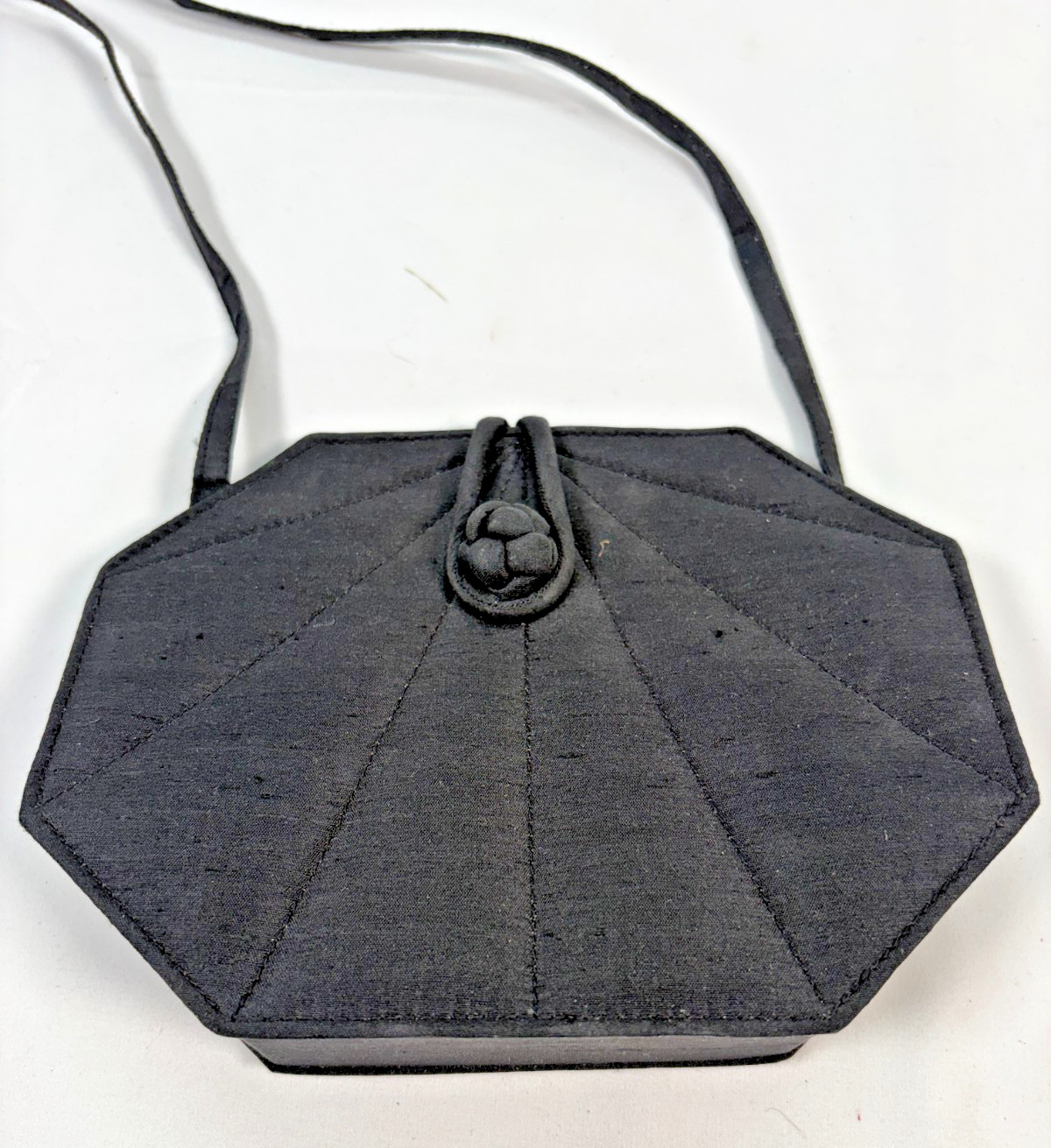 Jin Joya Black Thai Silk Octagonal Evening Purse Handbag Vintage Clutch