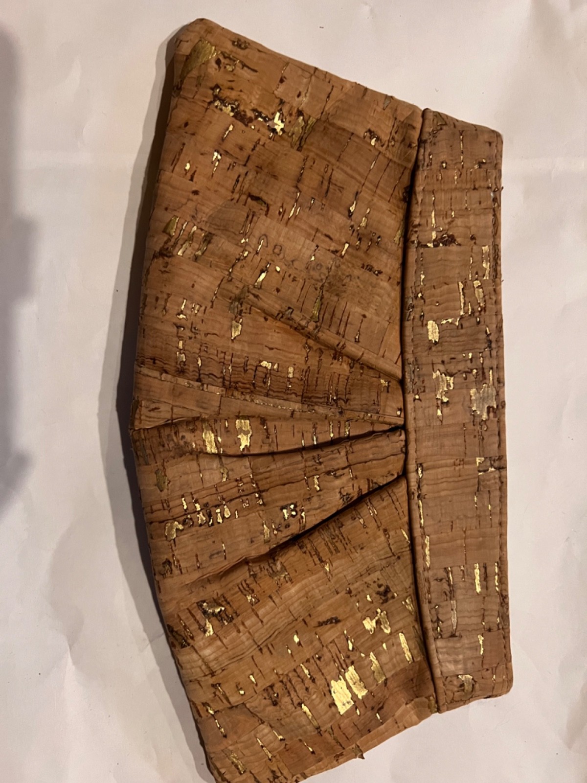 Lauren Merkin Cork Gold Flecks Clutch/Purse with floral canvas lining