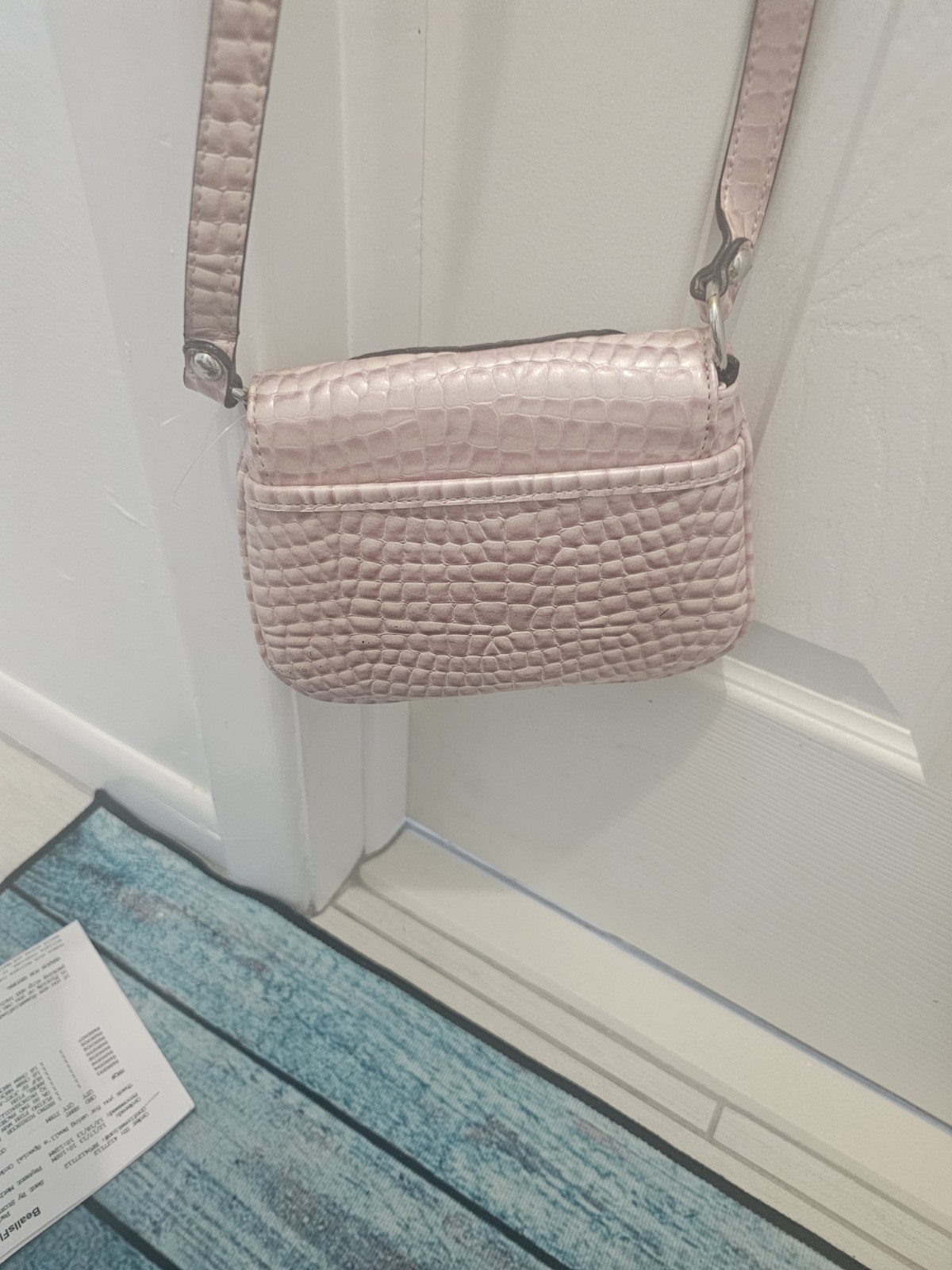 Women’s Pink Croc Pattern Small Crossbody Bag, Magnetic, Charm, Silver