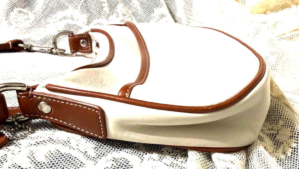 Vintage Coach White Cognac Leather Small Hobo Shoulder Bag Dust Bag Booklet Y2K