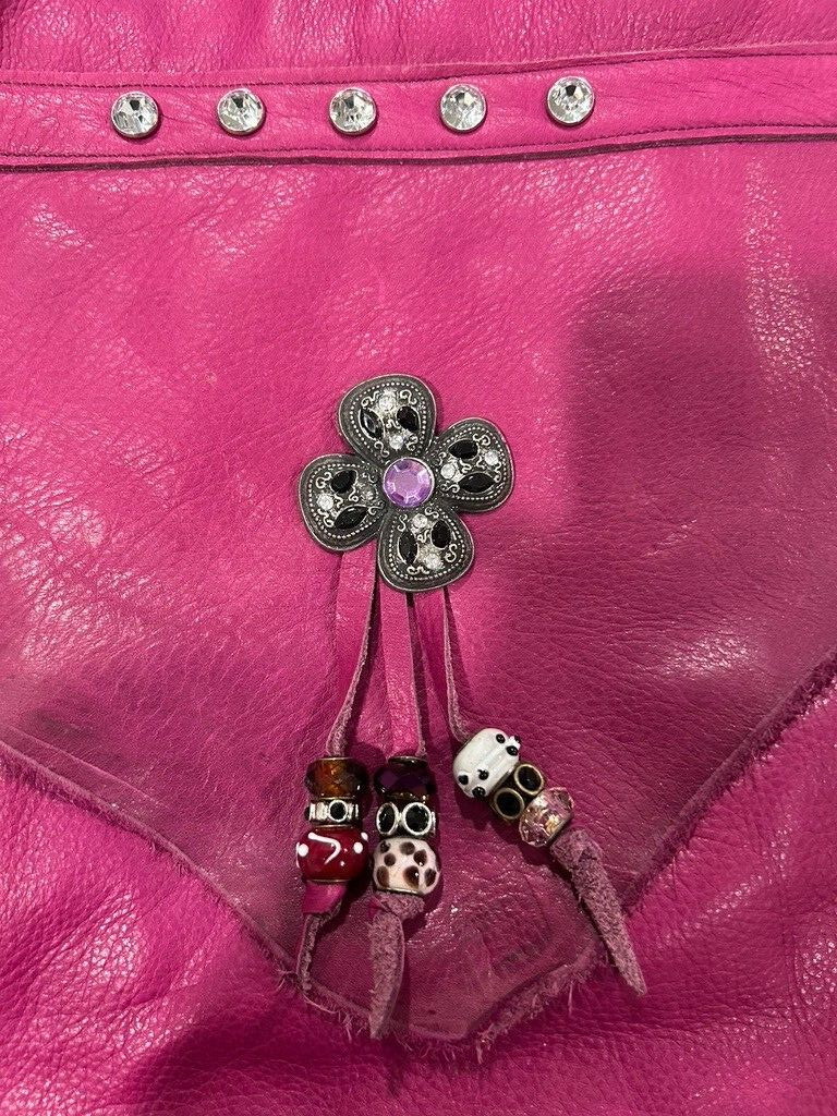 Fuschia Pink Leather Shoulder Handbag~Jeweled Tassels Handmade USA ~Becky Bag
