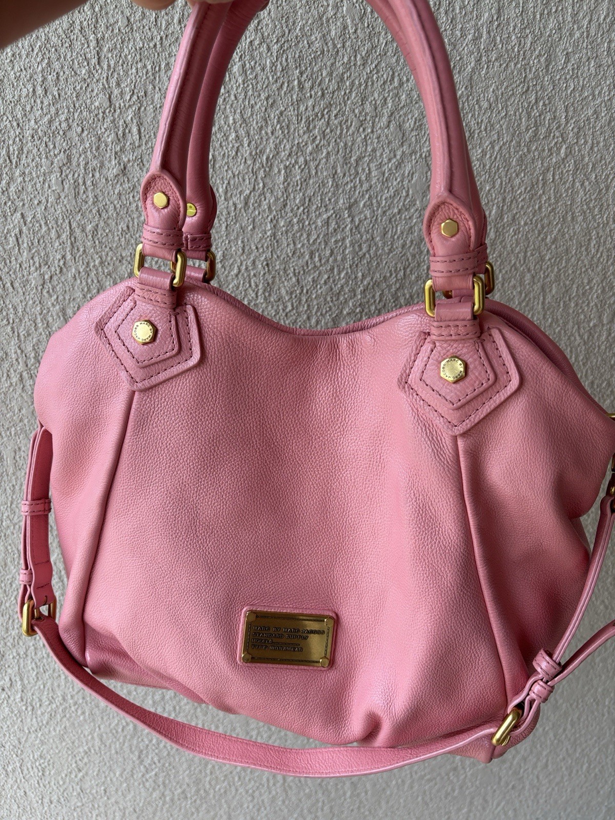 Marc by Marc Jacobs Pink Pebbled Satchel Top Handle Bag Detachable Strap