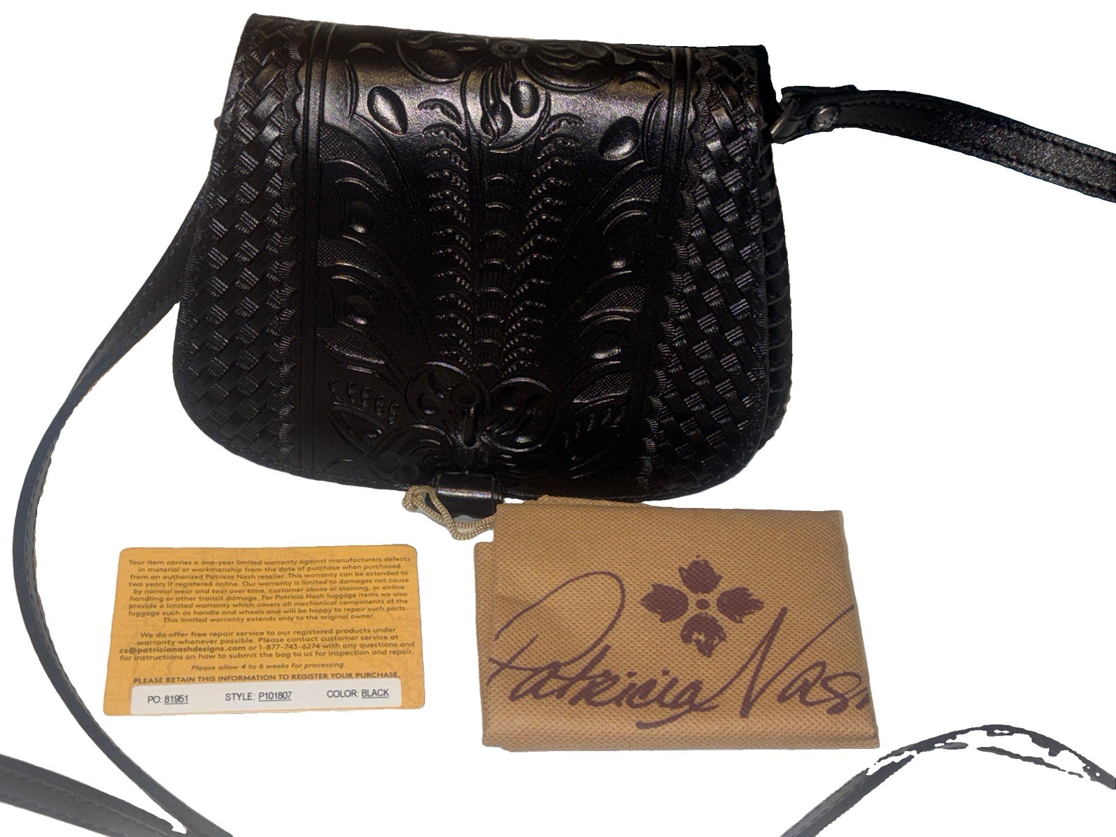 PATRICIA NASH Black Leather Tooled Saddle Crossbody