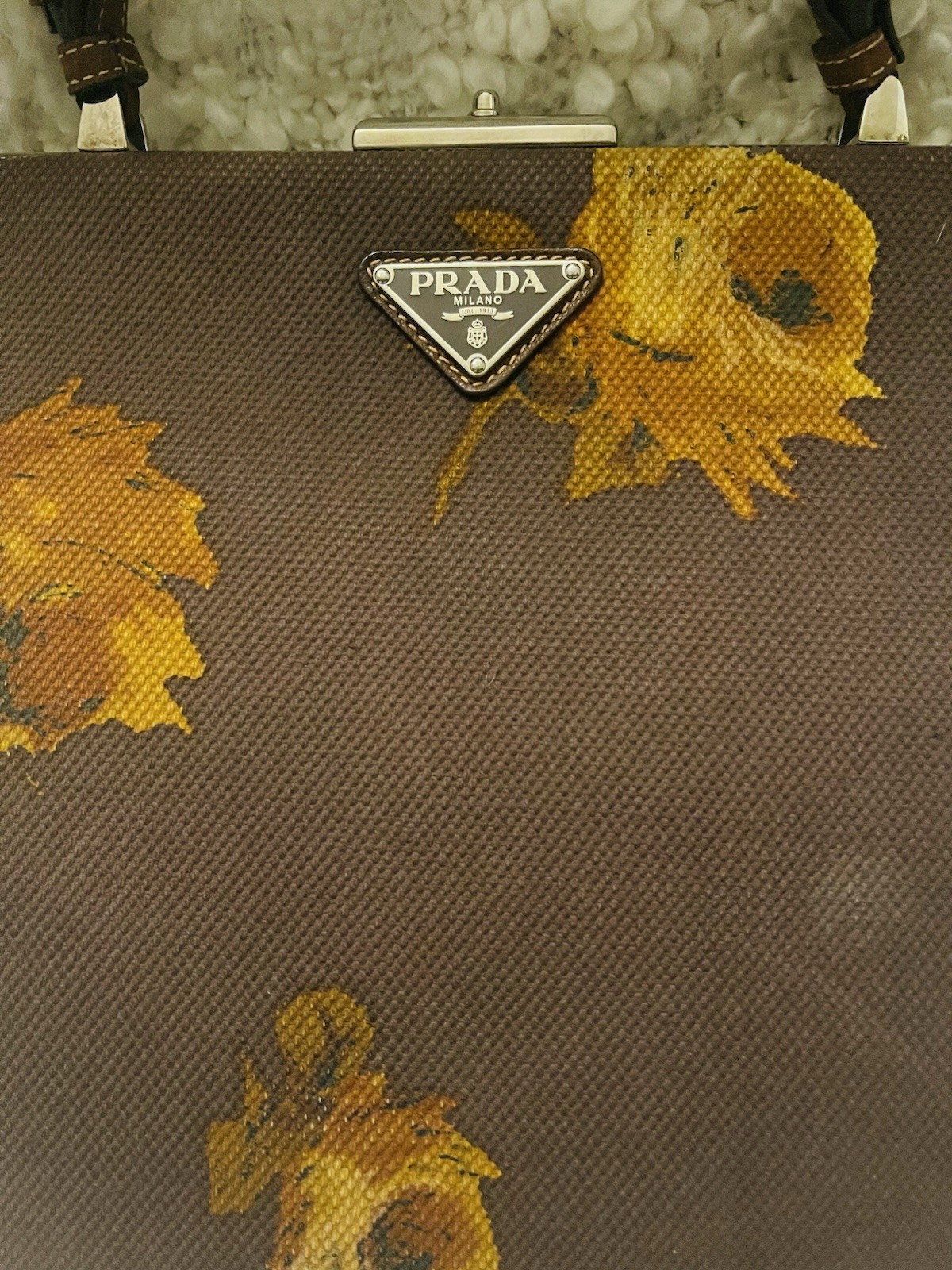 Vintage Prada 2005 Madras Cerniera Canapa in Brown Floral w/Top handle & COA.