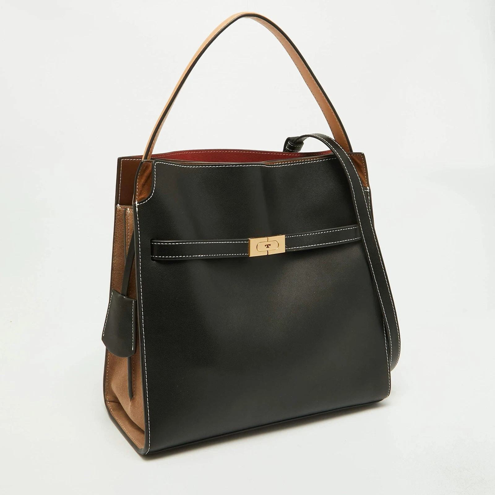 Authentic Tory Burch Lee Radziwill Large Double Satchel Bag Black