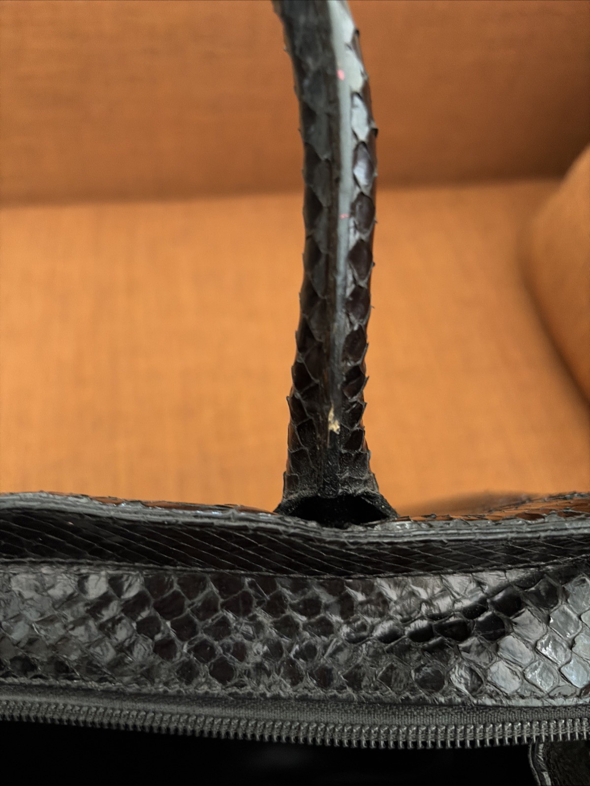 Embossed Faux Leather Python Skin Made In Italy Handbag Structured