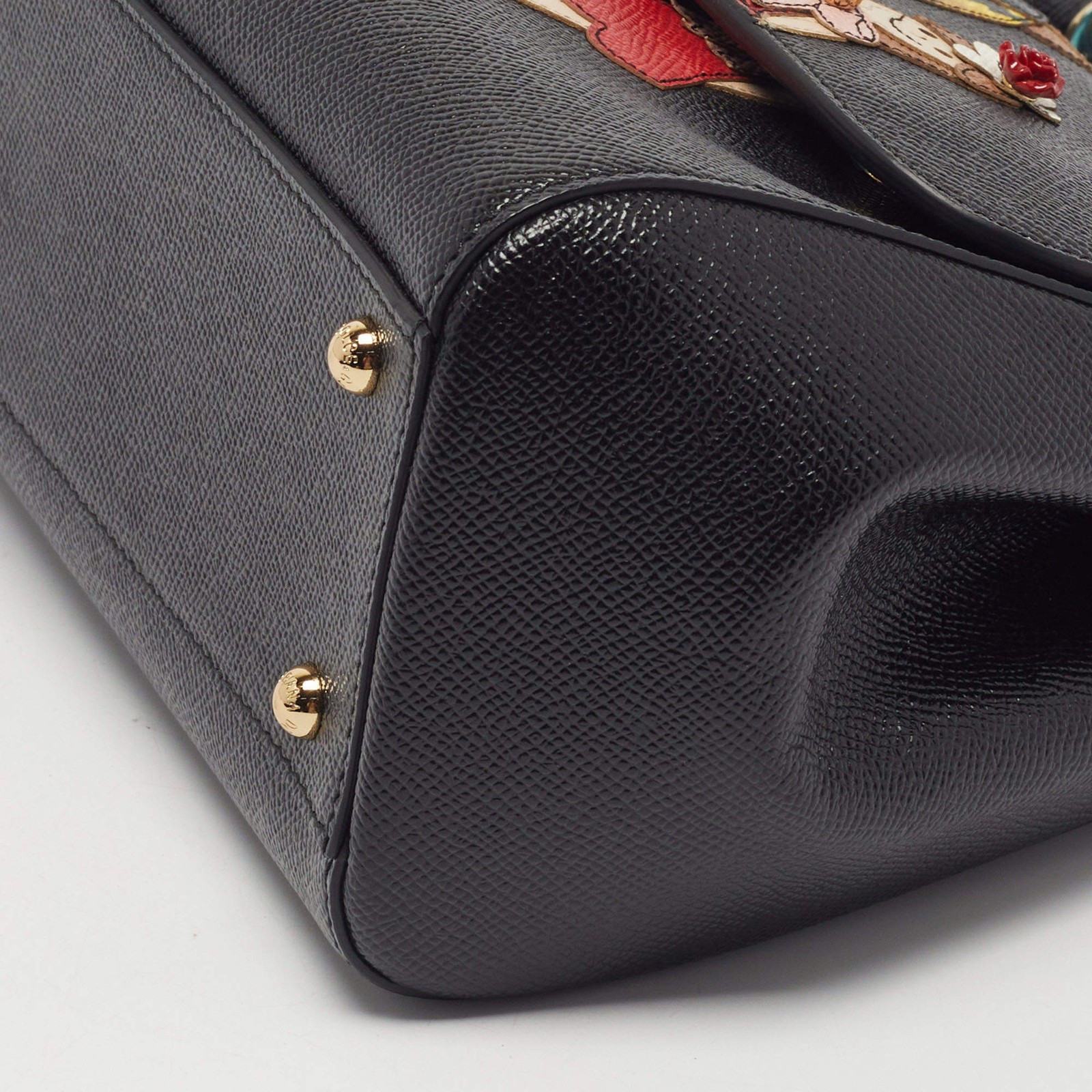 Dolce Gabbana Miss Sicily DG Family Medium Black Leather Top Handle Bag