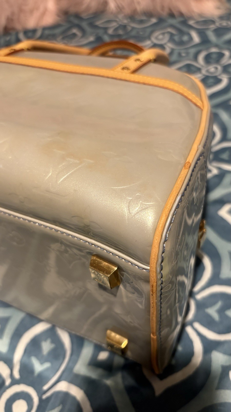 Louis Vuitton Tompkins Square Handbag Vernis Patent Leather Blue