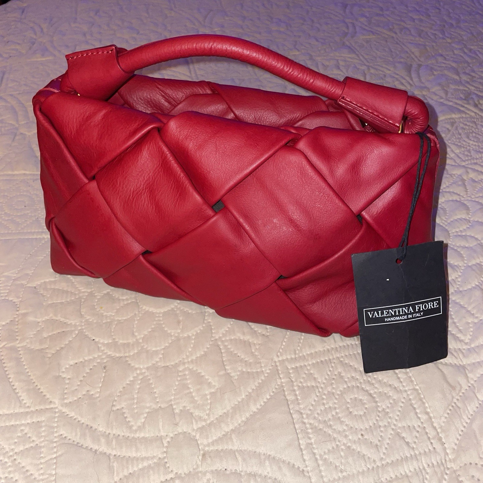 Valentina Fiore Handbag Genuine Leather Red Woven And Handcrafted In Italy NEW