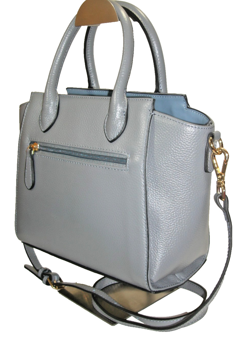 Barcos Gorgeous Slate Blue Pebbled Leather Pocketed Satchel Shoulder Bag MINT!