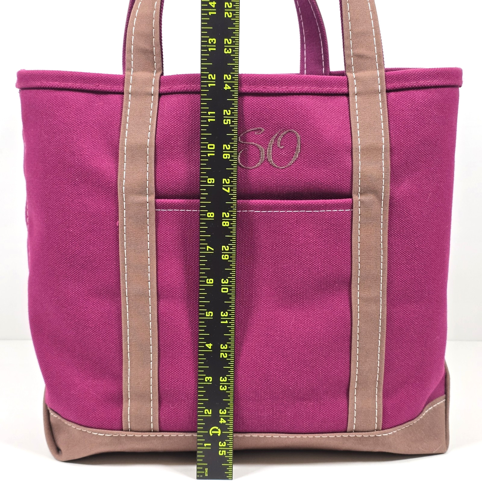 LL BEAN BOAT AND TOTE CLASSIC OPEN TOP MAGENTA / BROWN HEAVY CANVAS 90s USA VTG