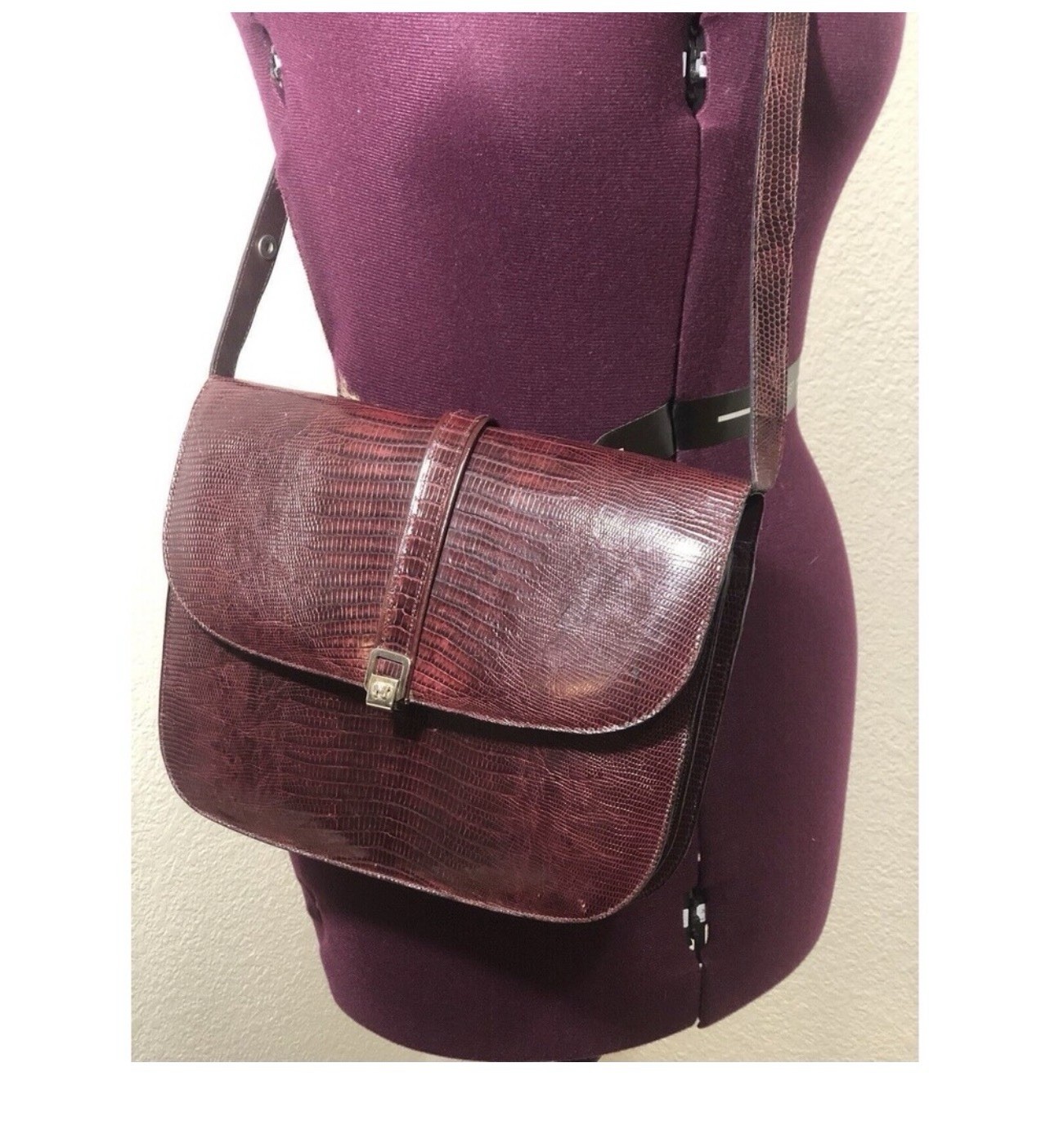 Nina Ricci Vintage Leather Lizard Skin Crossbody Shoulder Bag Purse 70s Designer