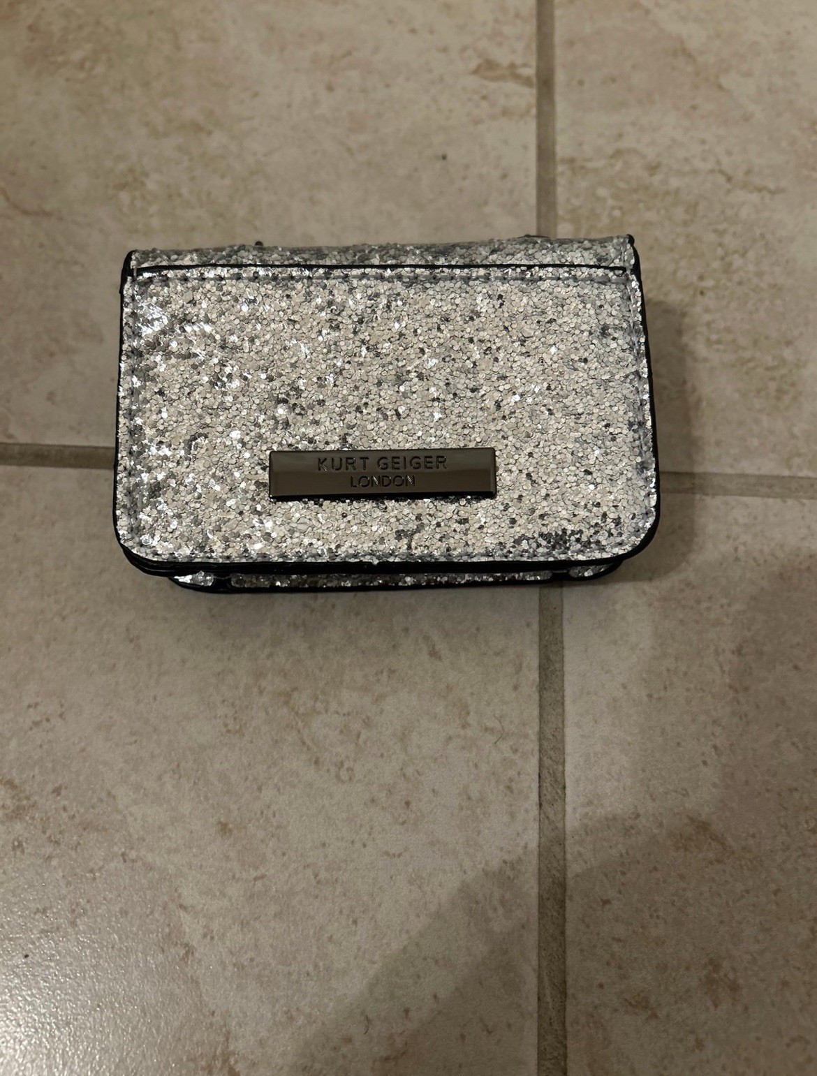 Kurt Geiger Silver Glitter Sequin Small Crossbody Bag Chain Strap Magnetic