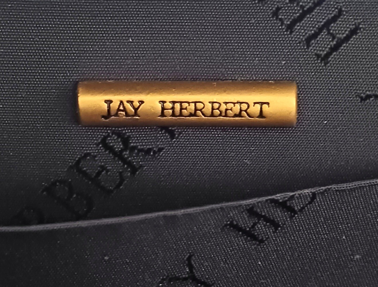 VTG Jay Herbert Blk Box Bag Brushed Gold Top Clasp Crossbody Strap Made Korea