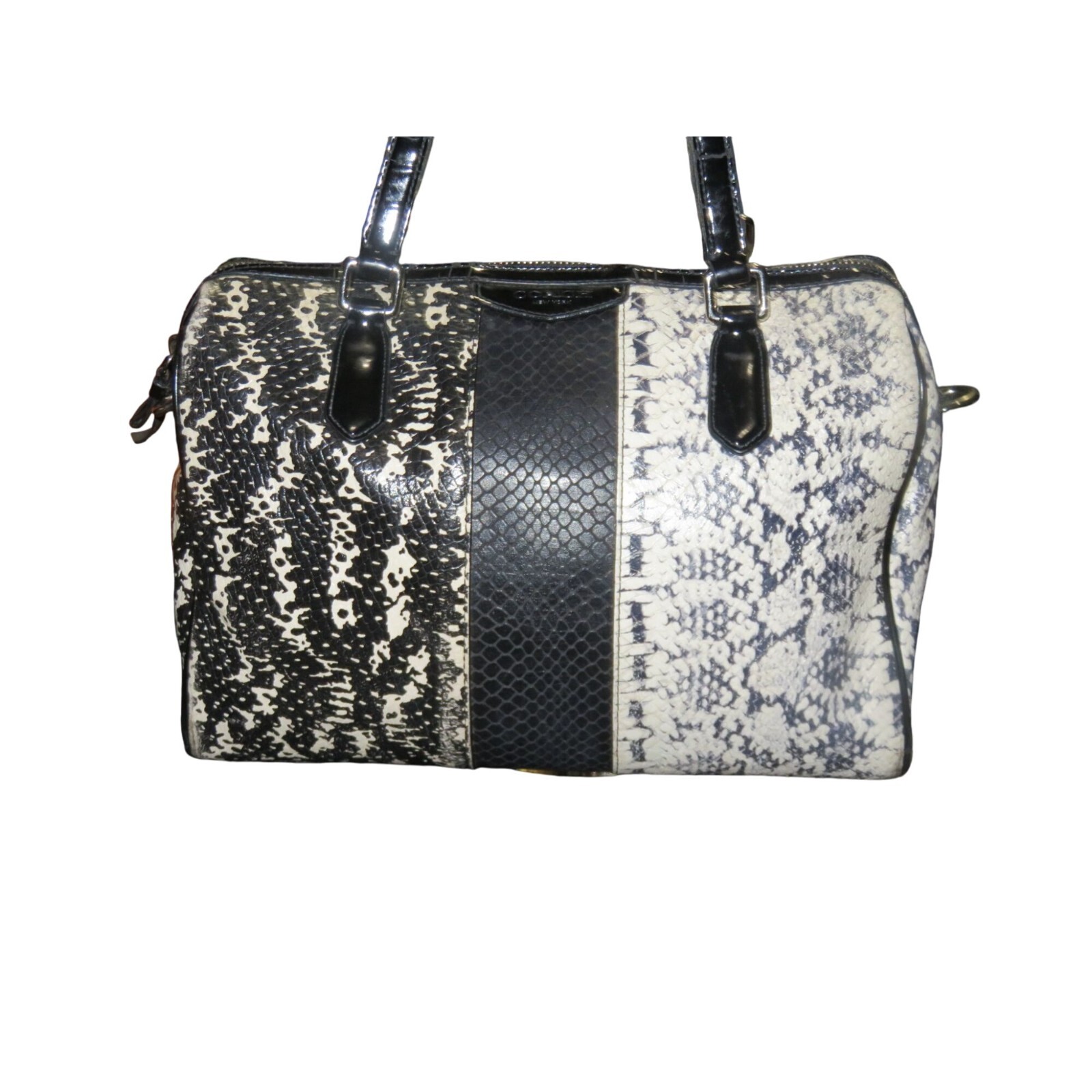 Coach 2014 Nancy Exotic Reptile Snakeskin Embossed Leather Black White Satchel
