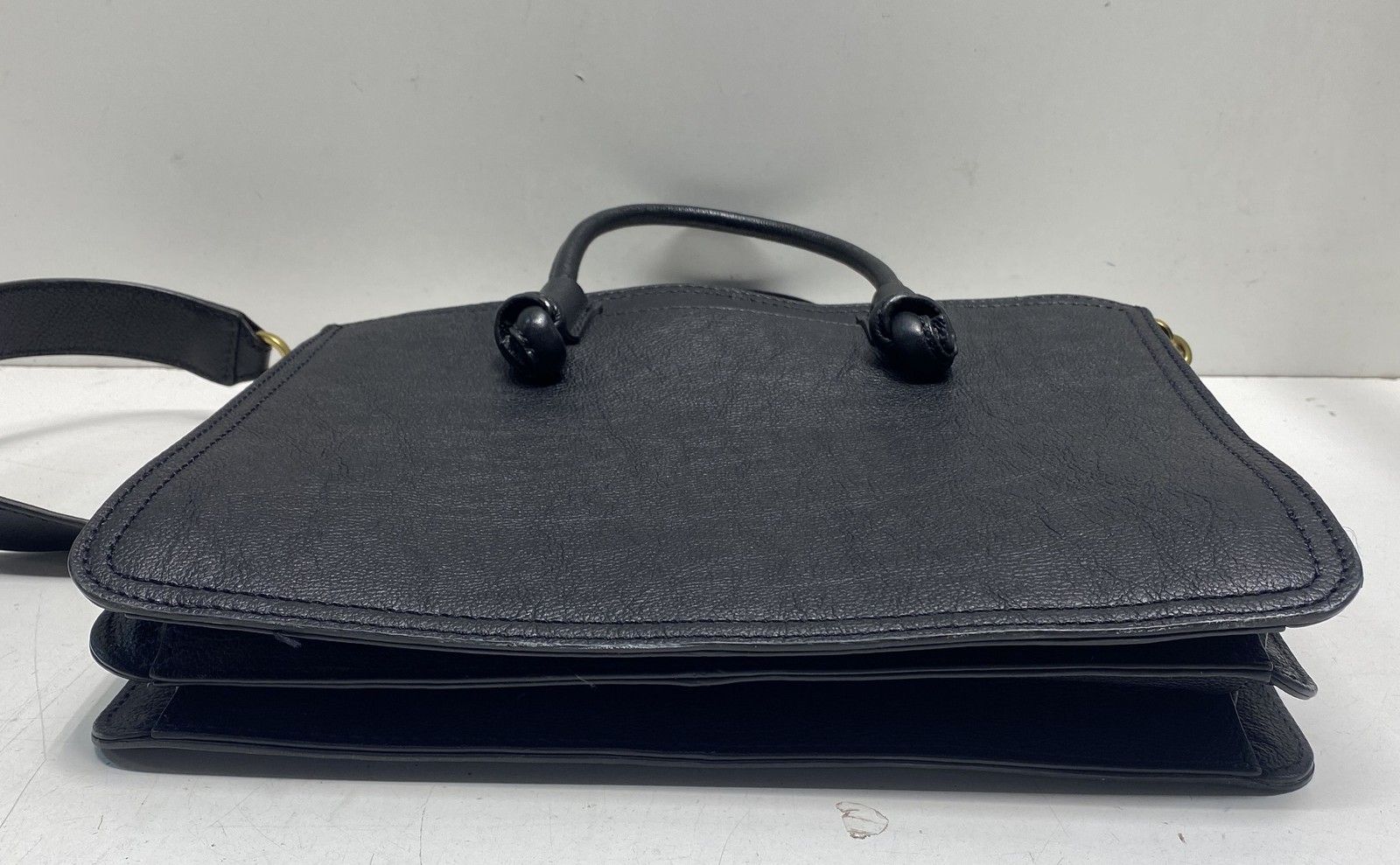 Fossil Black Pebbled Leather Carmen Satchel Crossbody Bag Gold Hardware