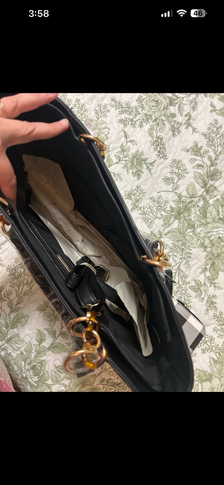 MKF Collection Checkered Tote w/ Wristlet Wallet Set Zip Gold Hardware Lined