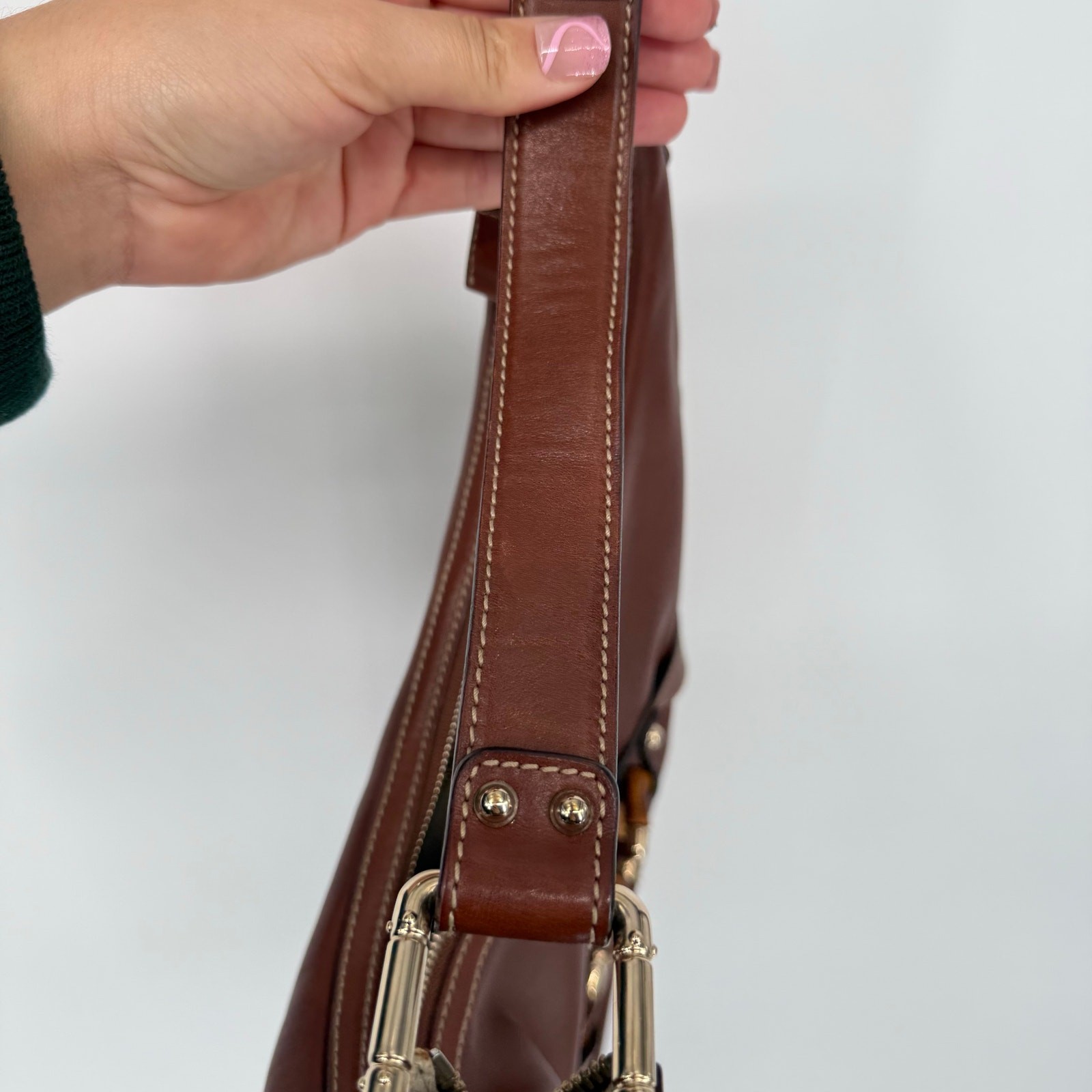 GUCCI Brown Leather Bamboo Amalfi Hobo Shoulder Bag