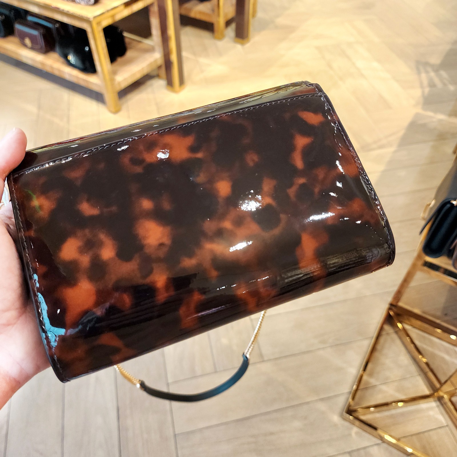 Tory Burch Emerson Tortoise Chain Wallet Clutch Crossbody Purse Bag 165943 $425