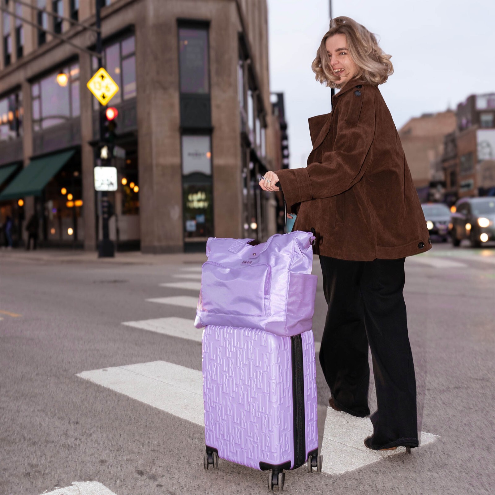 ELLE Voyage 25L Twill and Vegan Leather Weekender Tote Bag