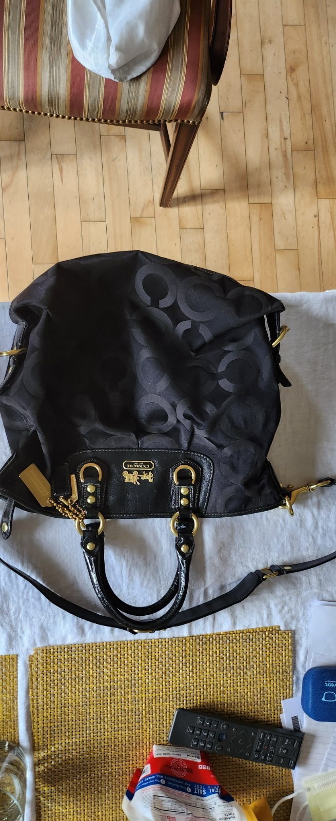 COACH #12963 Madison OP Art Signature Logo Julianna Satchel Handbag w Strap& Bag