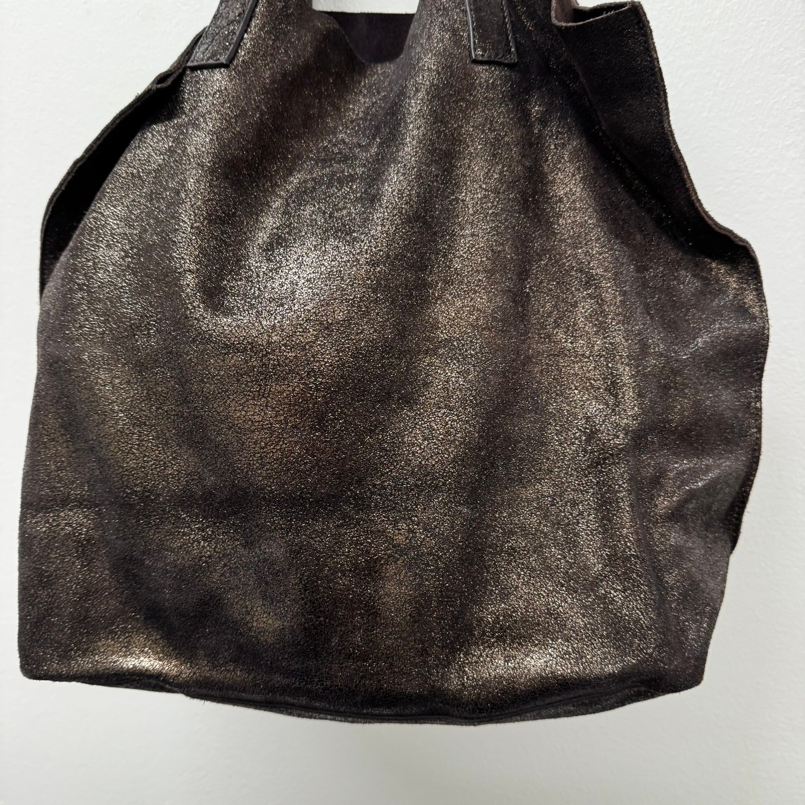 Large Bronze Brown Leather Tote Bag Oversized Shopper Shoulder Carryall F604