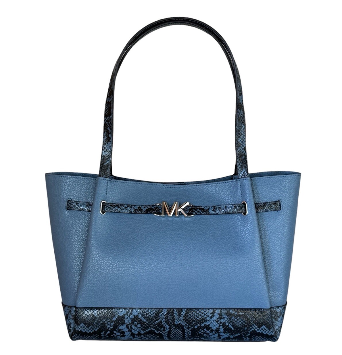 MICHAEL KORS REED LARGE BELTED TOTE SHOULDER BAG EXOTIC NATURAL/DENIM