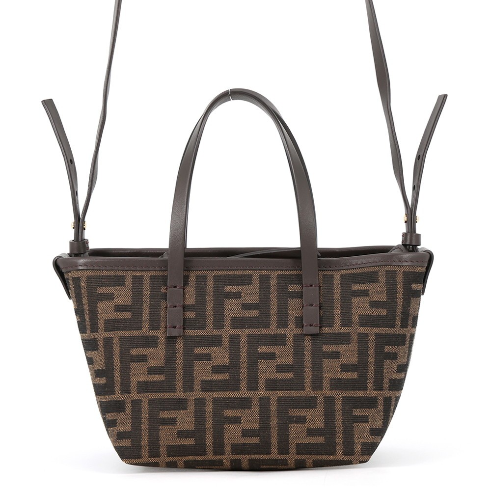 FENDI Roll 2WAY Tote Bag Size Mini Canvas/Leather Brown 8BS096
