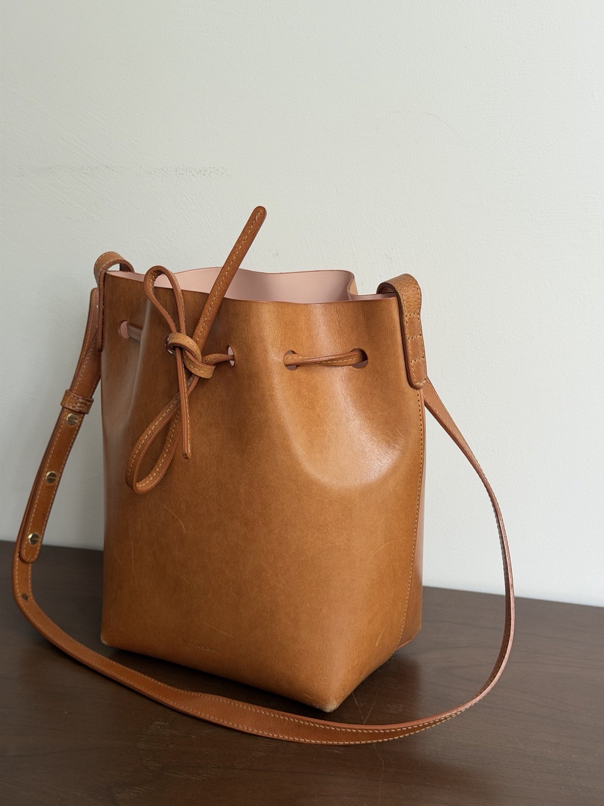 Mansur Gavriel Mini Bucket Vegetable Tanned Brown Leather Crossbody Handbag Bag