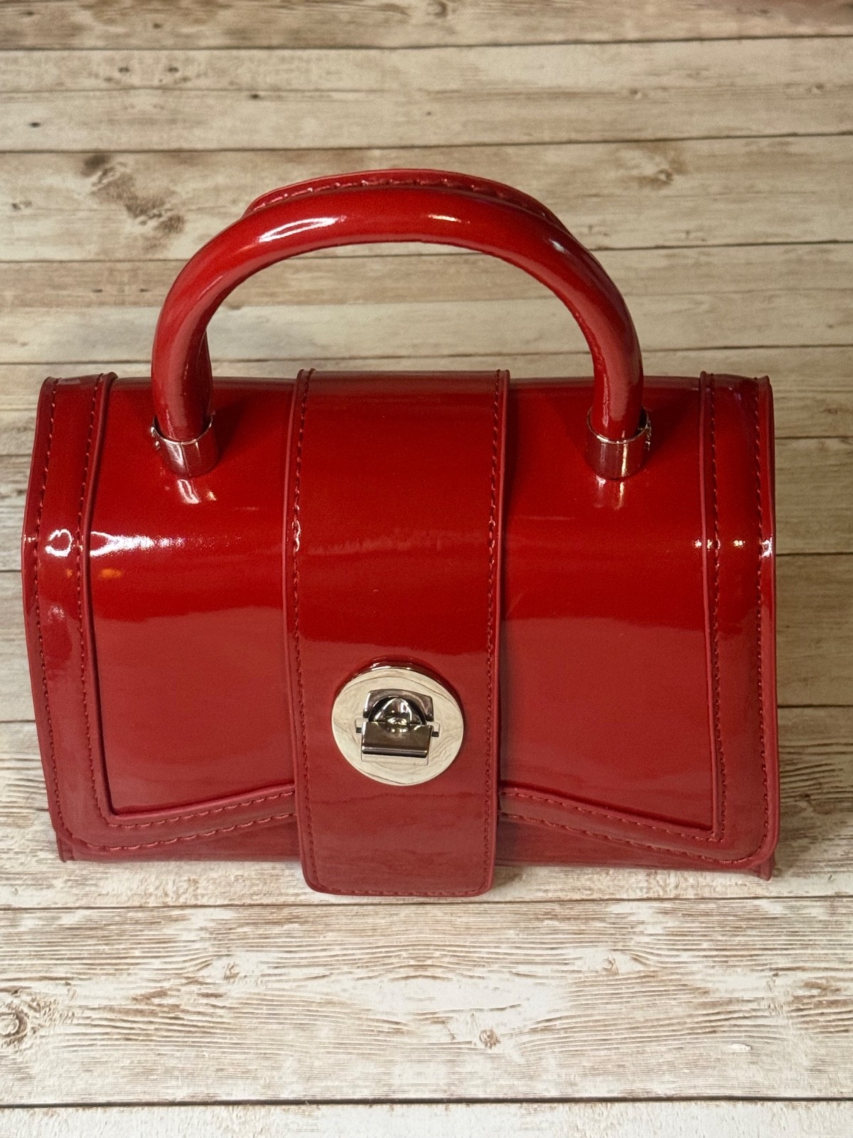 Red Top Handle Bag with Silver Hardware Structured Design for Women
