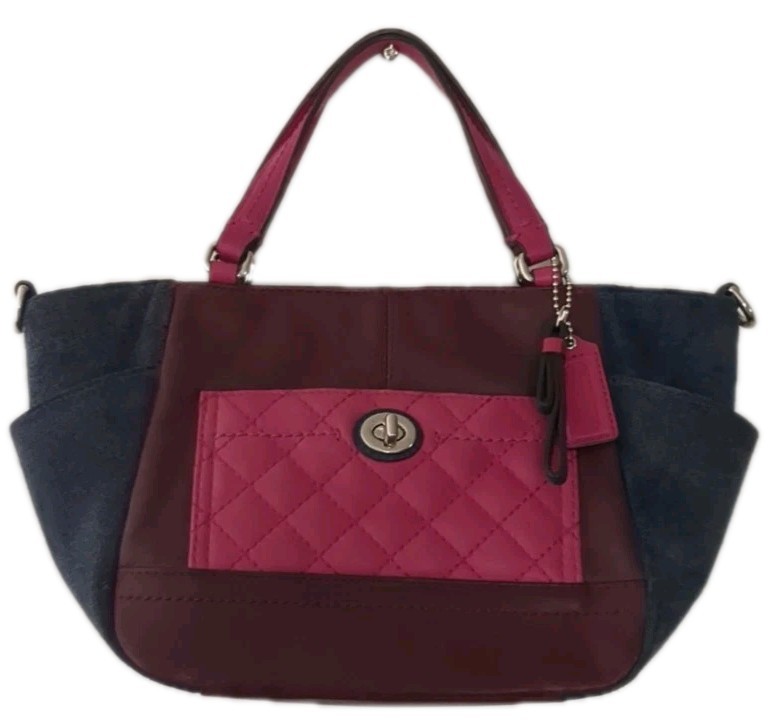 COACH PARK CARRIE QUILTED COLOR BLOCK SMALL HANDBAG TOTE F49865