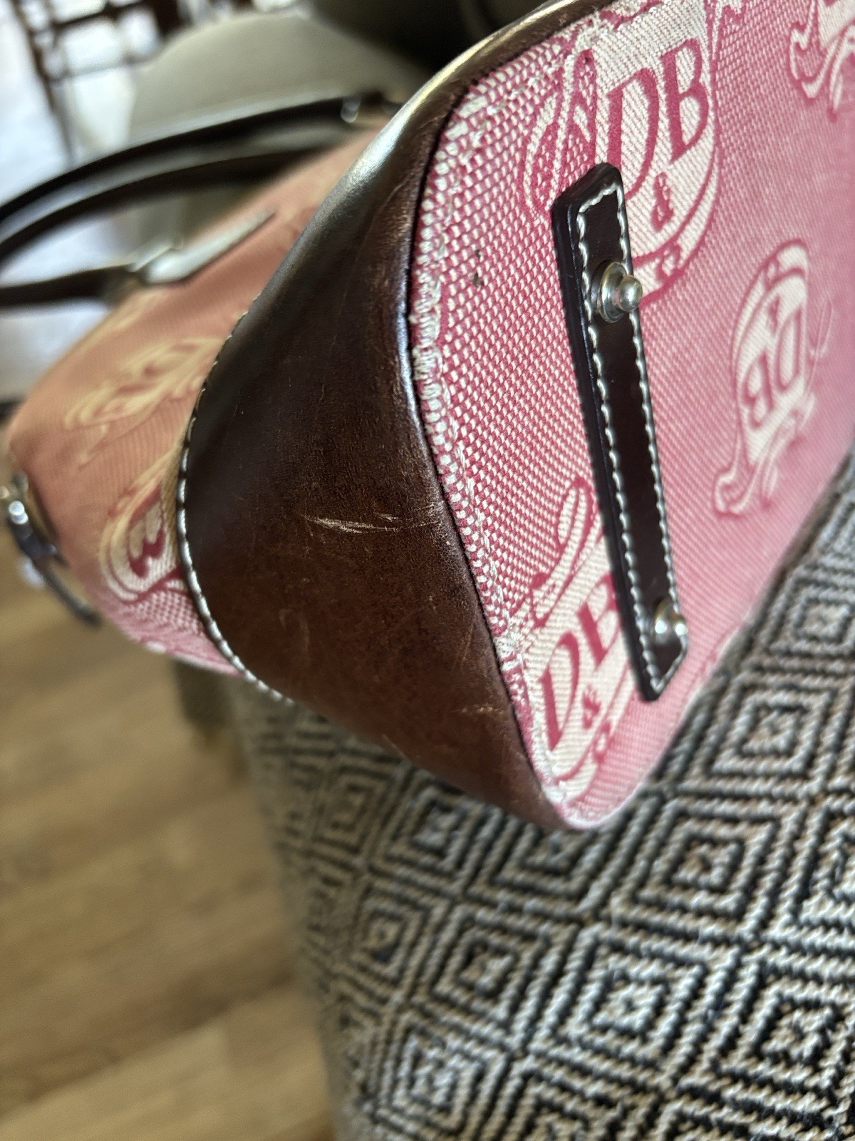 Dooney & Bourke Red and Cream Donegal Crest Domed Satchel