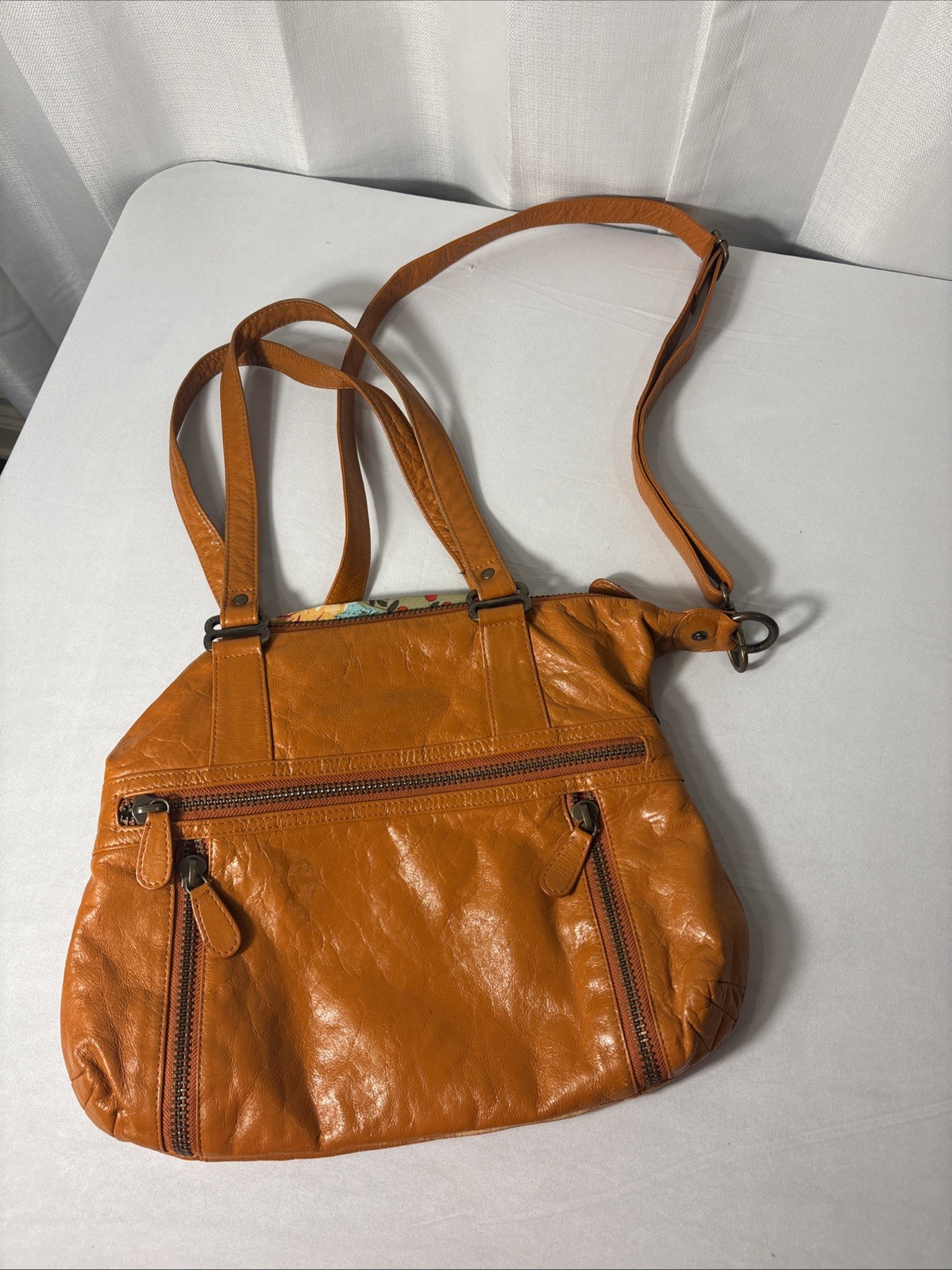 LATICO NJ USA Genuine Leather Crossbody, Shoulder Bag, Purse~Fun Floral Interior