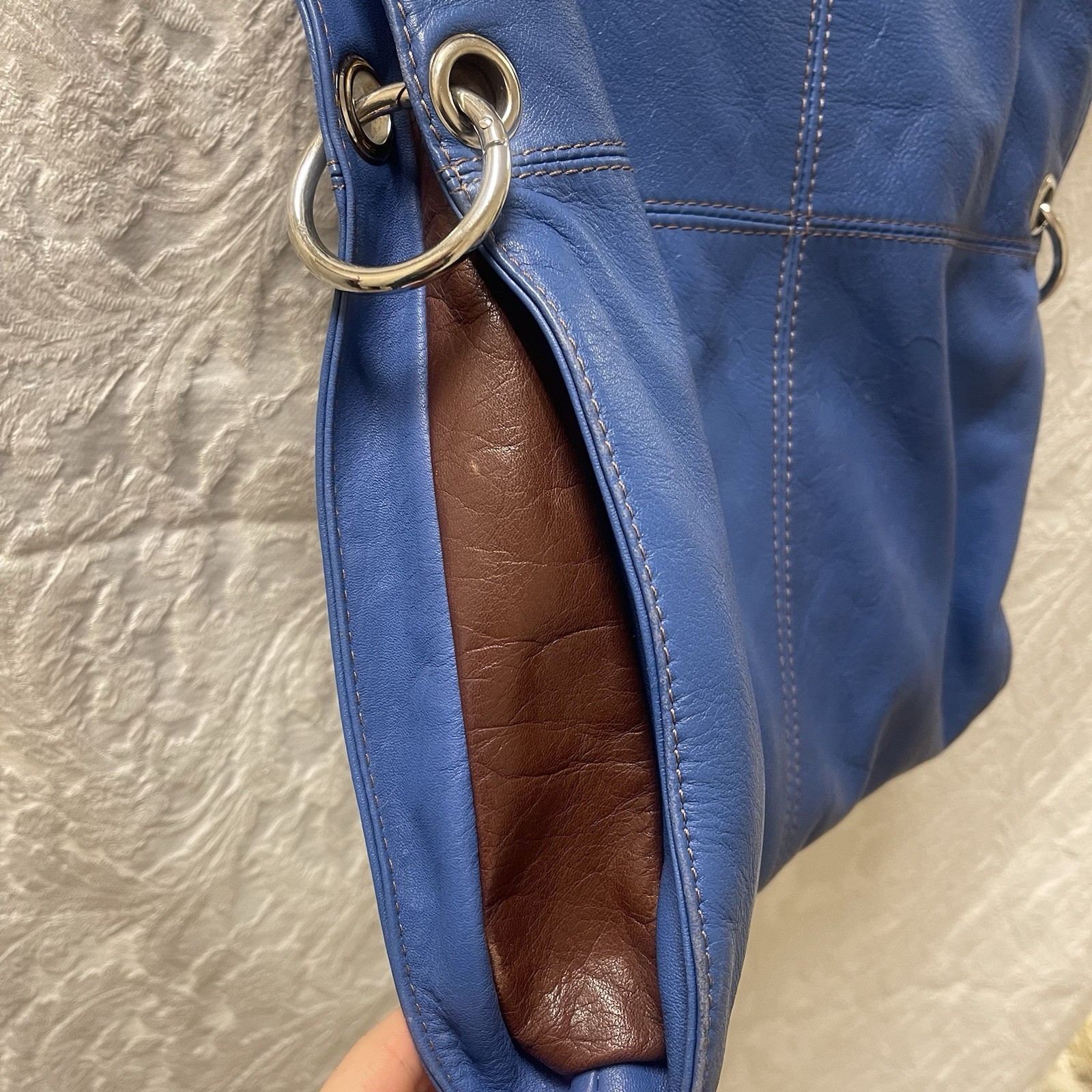 Lavorazione Artigianale Italian Blue Leather Convertible Crossbody Hobo Bag