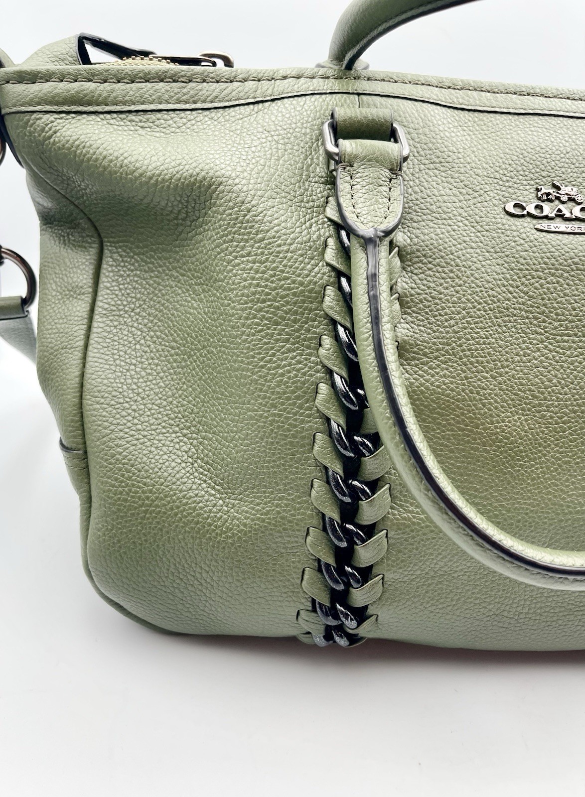 Coach Central Satchel Olive Green Pebble Leather Whipstitch Crossbody 35950