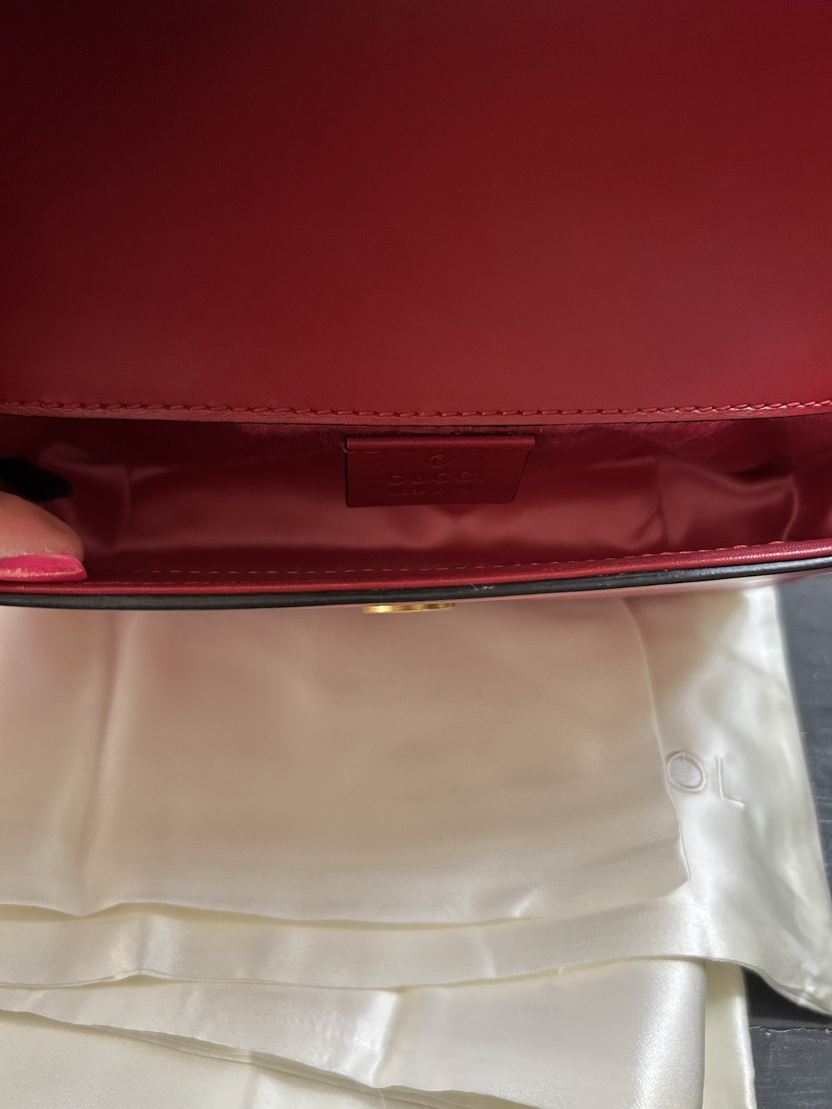 Gucci Red Pearl Trim Tiger Head Mini Shoulder Bag Gold Chain