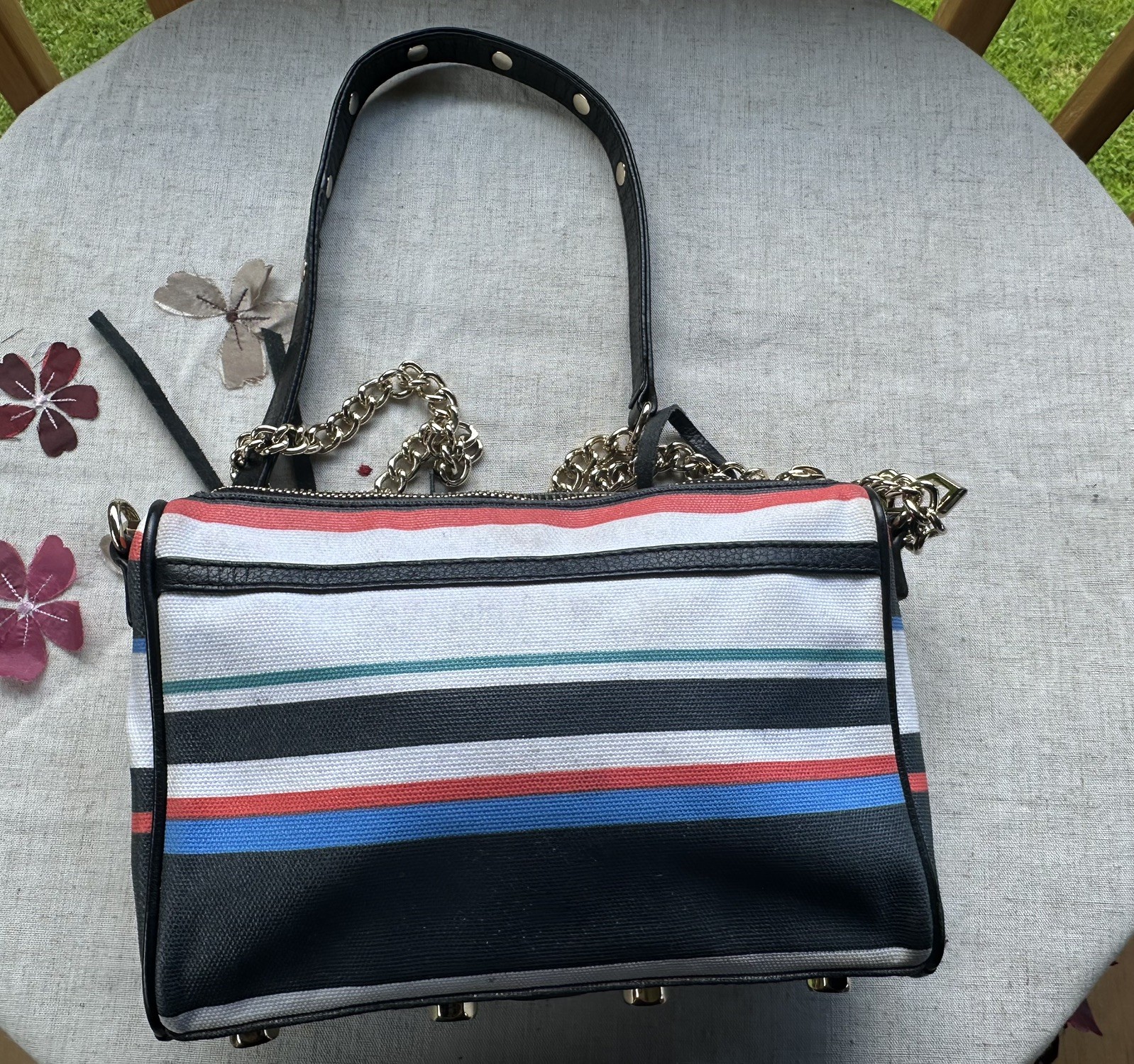 Minkoff Mini MAC Black Blu White Rainbow Leather Crossbody Bag studded Purse