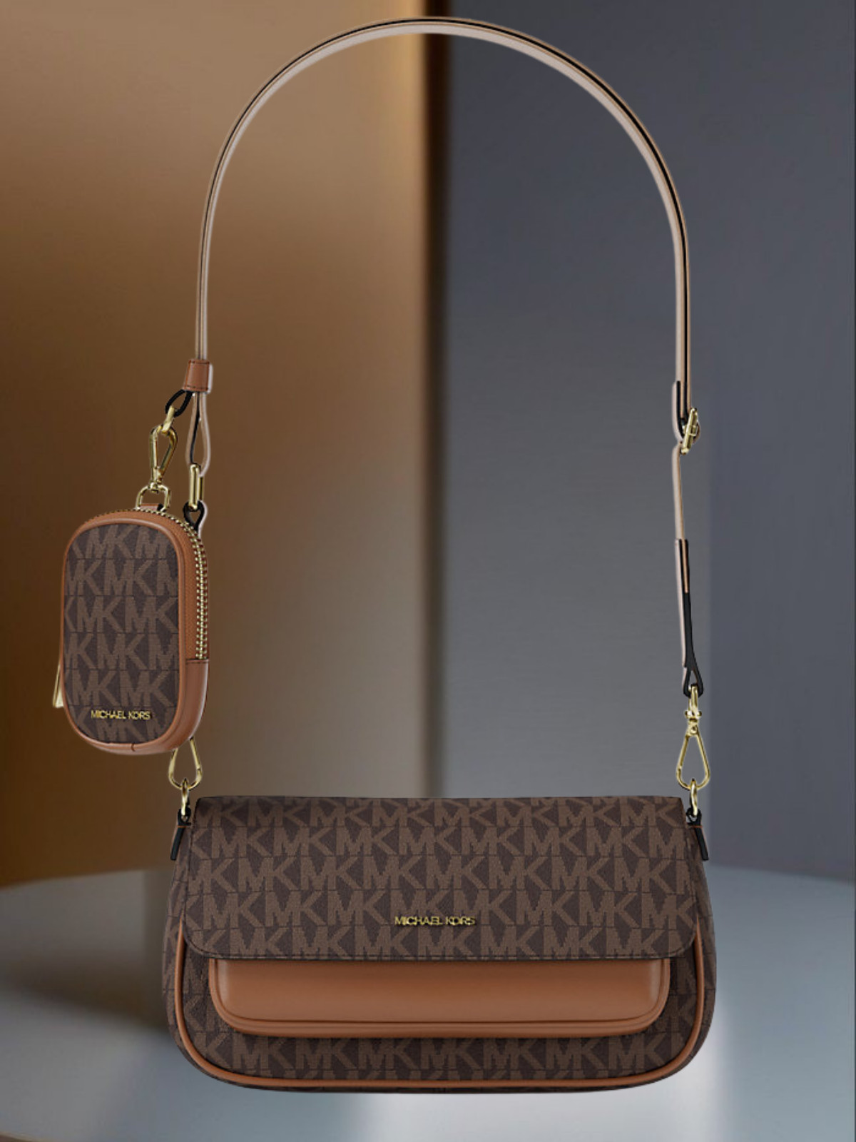 Michael Kors Jet Set Travel Women Small MK Logo Crossbody Bag w/ Pouch Handbag