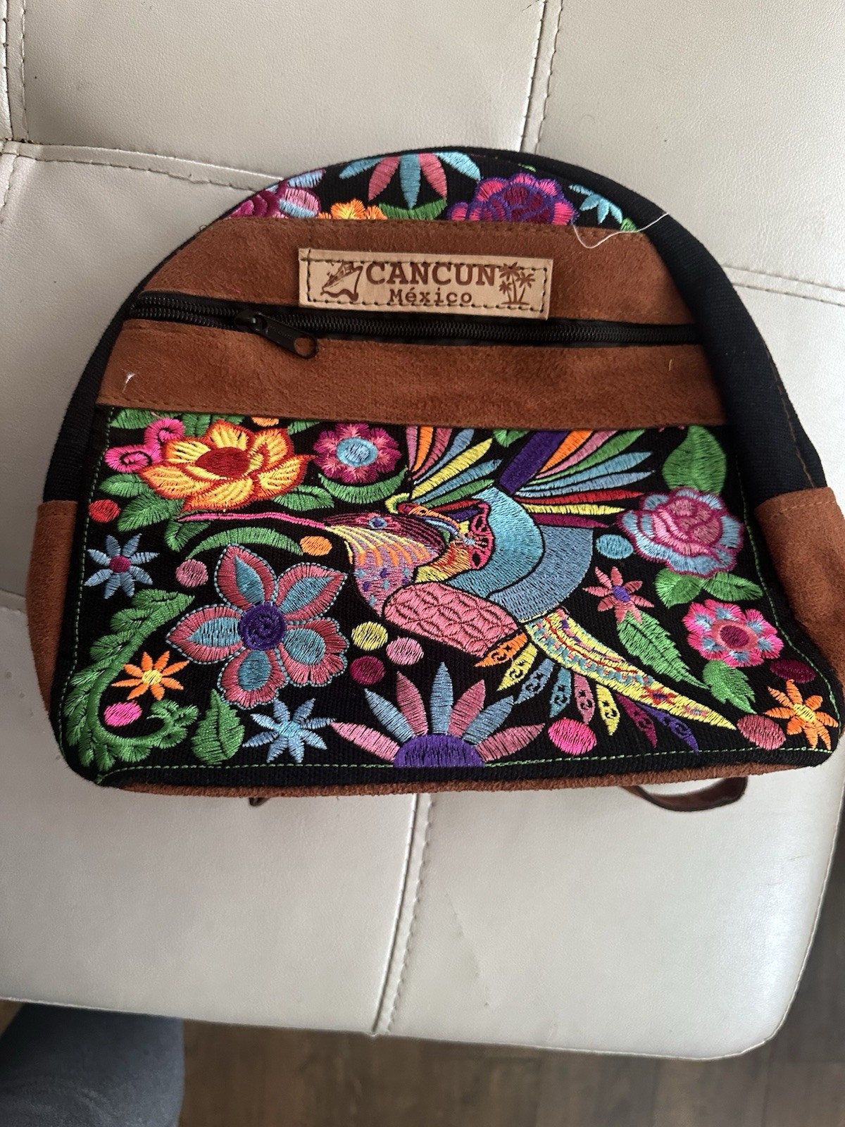 Cancun Mexico Floral Embroidered Women’s Mini Backpack Multicolor Zip