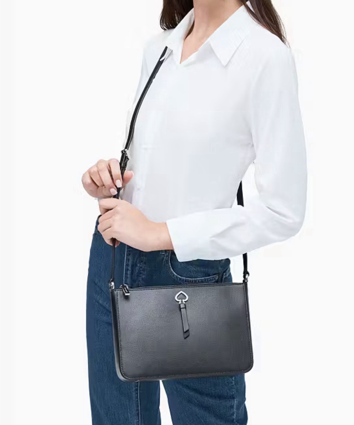 New Kate Spade New York Adel Medium Leather Black Zip Crossbody Bag Handbag