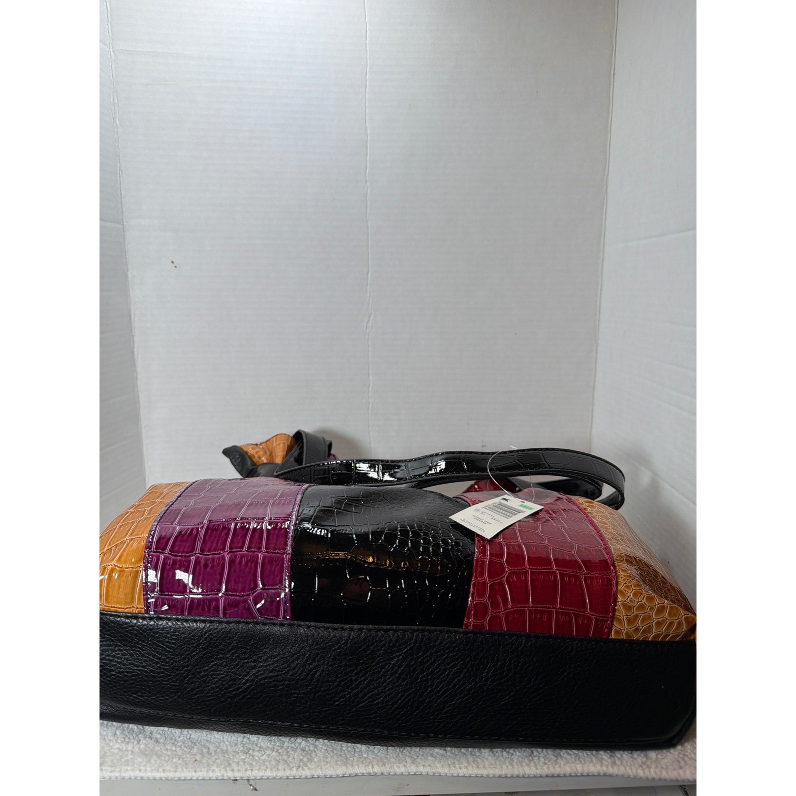 VTG NWT Y2K Attention Women’s Multicolored Faux Croc Patent Leather Tote Bag