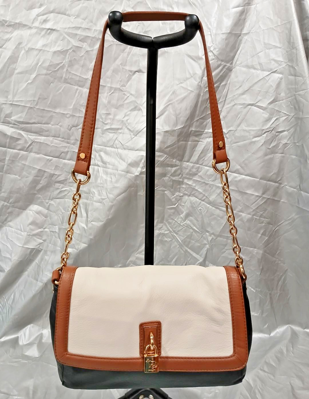 Emma Fox Tritone Leather Shoulder Handbag 12”X 8.5” Brown, Beige & Black